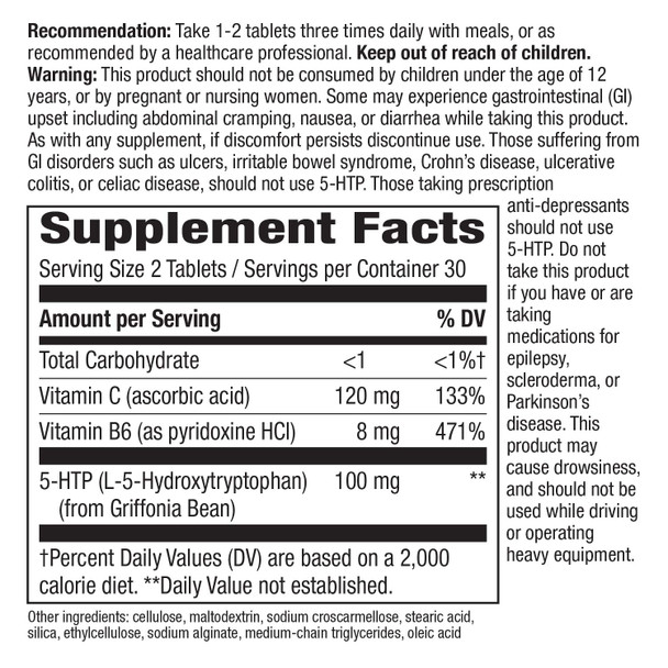 Nature's Way 5-HTP, L-5-Hydroxytryptophan, Vitamin B6 & C, Griffonia Bean Extract 50 mg, 60 Count