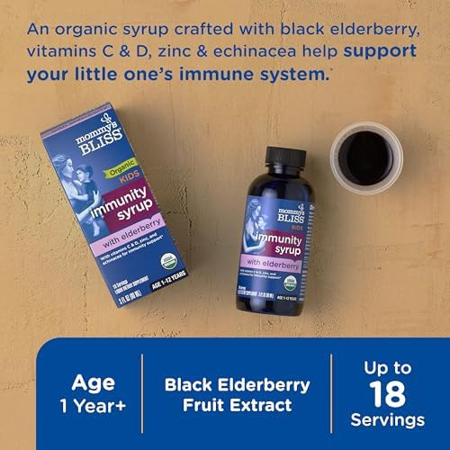 Mommy's Bliss Organic Elderberry Syrup and  Immunity Boost With Vitamins Prebiotics and  Echinacea for Kids and  Adults 1 yr+  3 Fl Oz