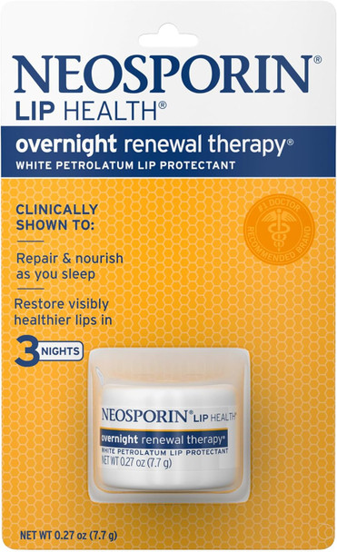 NEOSPORIN Lip Health Overnight Renewal Therapy White Petrolatum Lip Protectant Nourishing Night Moisturizer to Repair Dry & Cracked Lips