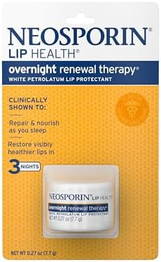 NEOSPORIN Lip Health Overnight Renewal Therapy White Petrolatum Lip Protectant Nourishing Night Moisturizer to Repair Dry & Cracked Lips
