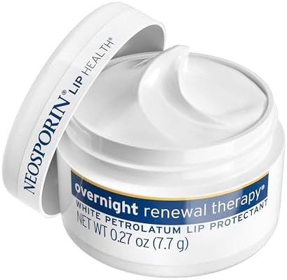 NEOSPORIN Lip Health Overnight Renewal Therapy White Petrolatum Lip Protectant Nourishing Night Moisturizer to Repair Dry & Cracked Lips