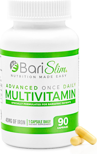 BariSlim Advanced Once Daily Bariatric Multivitamin Capsule - 45 mg of Iron - Bariatric Vitamin for Post Bariatric Surgery Including Gastric Bypass and Gastric Sleeve