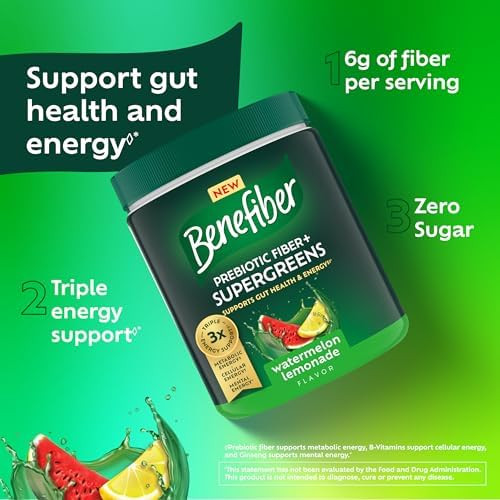 Benefiber Prebiotic Fiber Supergreens Watermelon Lemonade Flavor