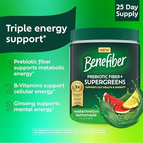 Benefiber Prebiotic Fiber Supergreens Watermelon Lemonade Flavor