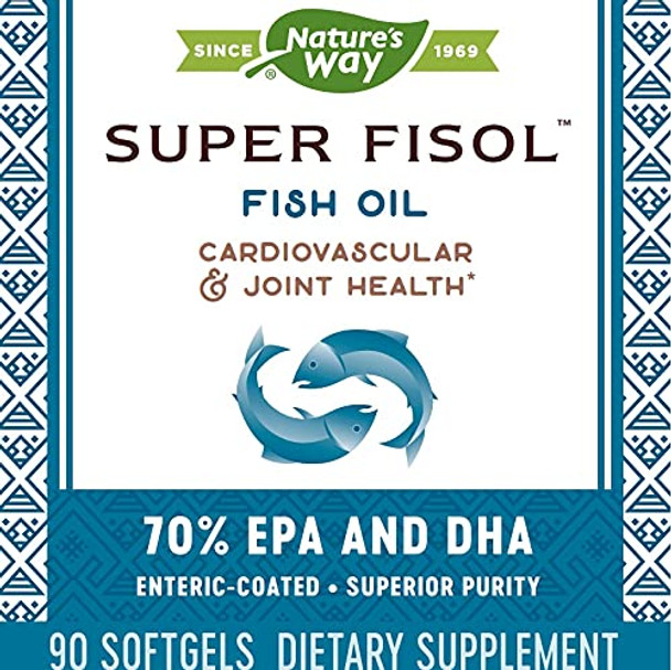 Nature's Way Super Fisol 70% EPA & DHA Enteric-Coated Fish Oil, No Fishy Burp-Back, 90 Count