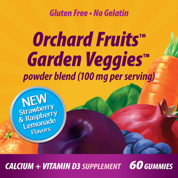 Nature's Way Premium Calcium + D3 Gummy + Orchard Fruits/Garden Veggies Blend, 60 Cherry & Strawberry Gummies