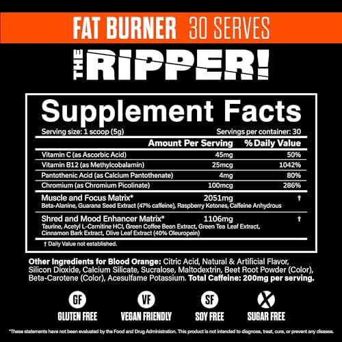JNX SPORTS The Ripper Thermogenic Fat Burner Pre Workout Powder 30 Serves | stomach fat burner for men & women with appetite suppressant, metabolism booster, weight loss drink mix