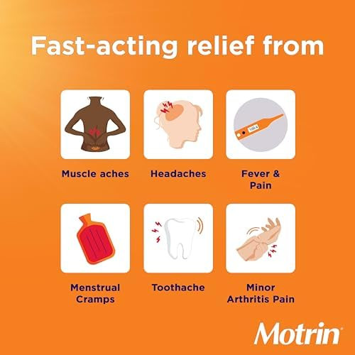 Motrin IB Ibuprofen Tablets, Pain Reliever, Temporarily Reduces Fever and Relieves Minor Pain, Muscle Aches, Headache, Backache, Nonsteroidal Anti-Inflammatory Drug, 200 Mg, 50 Count