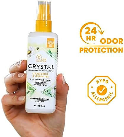 Crystal Deodorant Essence Spray 4 Ounce Chamomile/Green Tea (118ml) - Packaging May Vary