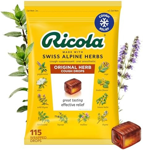 Ricola Original Herb Cough Drops 115 Count Made with Menthol Cough and Sore Throat Relief Herbal Throat Lozenges
