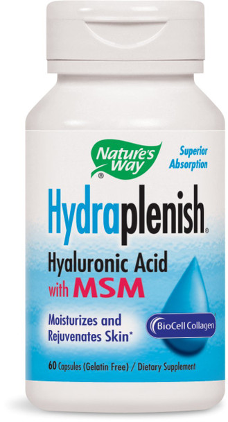 Nature's Way, Hydraplenish, Hyaluronic Acid With MSM, 60 Capsules. Pack of 3 bottles.