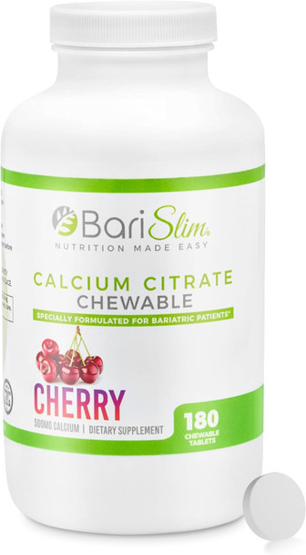 BariSlim Bariatric Calcium Citrate with Magnesium Citrate and Vitamin D Chewable Tabs 500mg Calcium Citrate Formulated for Post Weight Loss Surgery  Supports Bone Health  180 Tabs