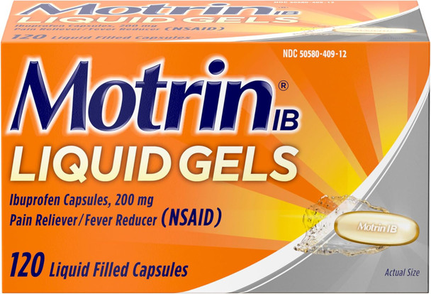 Motrin IB Liquid Gels - Pain Reliever with 200mg Ibuprofen for Muscle Aches, Headache, Backache, Toothache, Menstrual Cramps and Minor Arthritis Pain