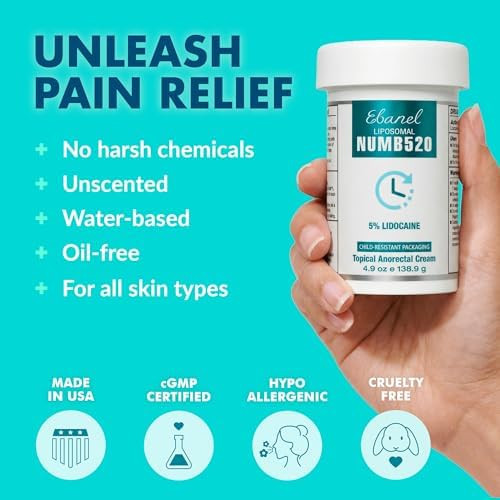 Ebanel 5% Lidocaine Numbing Cream, Pain Relief Burn Itch Numb Cream, 4.9Oz