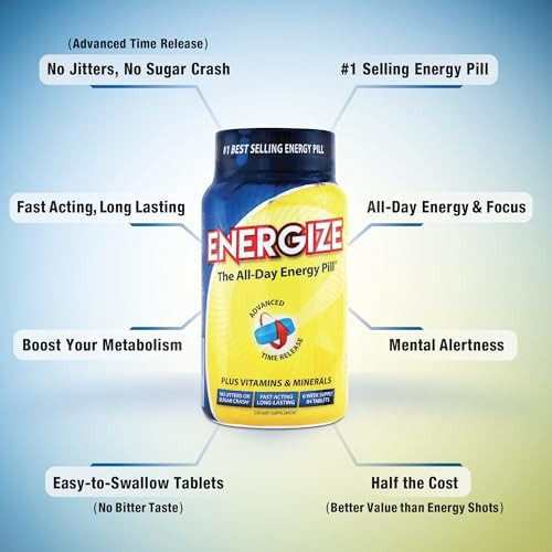 iSatori Energize Caffeine Pills for Men and Women - 84 Tablets | Fast-Acting, Time-Release, No Crash, All-Day Energy Support, Nutrition and Endurance Support, Nootropic Formula