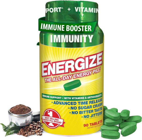 iSatori Energize Immunity Caffeine Pills All Day Energy - 90 Tablets | Vitamin A, B12, C, D, E, Antioxidants, Keto-Friendly, Daily Immune Support, Super Greens, No Jitters, Time-Released