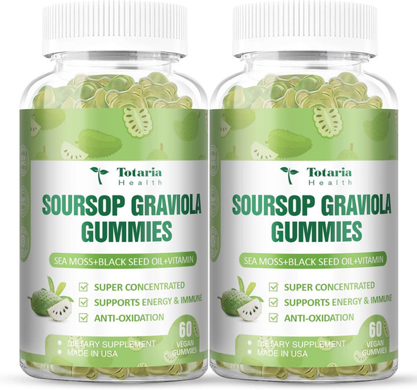 Totaria Sugar Free Soursop Oil Graviola Sea Moss Gummies  Support Digestive Sleep Skin Health Immunity and  Antioxidant  Guanabana Fruit with Sea Moss 150mg Black Seed Oil Organic Non GMO Vegan