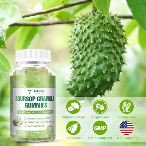 Totaria Sugar Free Soursop Oil Graviola Sea Moss Gummies  Support Digestive Sleep Skin Health Immunity and  Antioxidant  Guanabana Fruit with Sea Moss 150mg Black Seed Oil Organic Non GMO Vegan