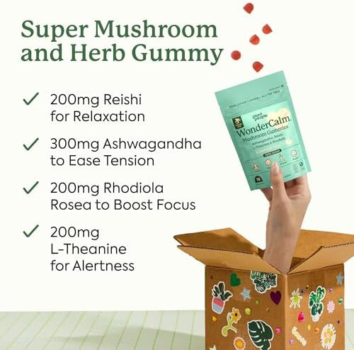 Plant People WonderCalm Mushroom Gummies  Peach Flavor   Natural Ashwagandha Supplement to Ease Stress and  Boost Mood for Adults Without Sugar Gluten or Artificial Colors Vegan