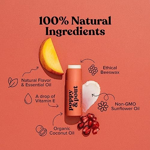 Poppy and  Pout  Jumbo Lip Balm  All Natural Lip Balms  and Moisturizers  Hydrates with Beeswax Vitamin E Organic Coconut Oil  Cruelty Free  Lip Balm in Recyclable Cardboard Tube