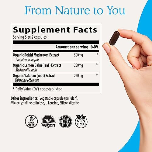 Real Mushrooms RealRest Capsules for Calm and Mindfulness 60ct  Calmness and Mindfulness Support Organic Reishi and Lemon Balm  Vegan  Non GMO Mushroom Supplement