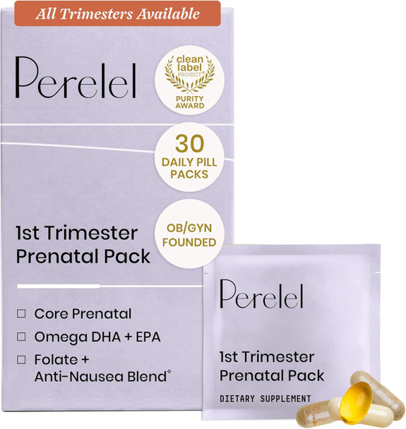 Perelel  Trimester Prenatal Pack Multivitamin with Magnesium Omega 3 Iron and Calcium Nutritional Support for Second Trimester Wellness Soy and Gluten Free Non GMO