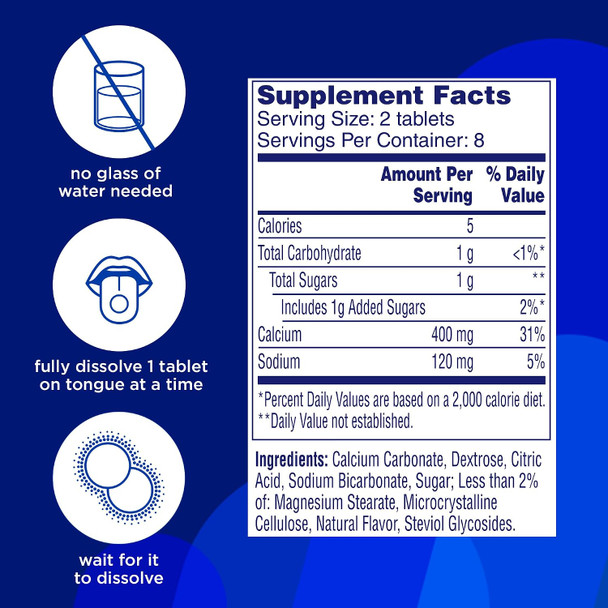 Alka Seltzer Fizzy Melts Dissolve on Tongue No Water Needed On-The Go Dietary Supplement Antacid Tablets for Relief of Occasional Heartburn and Acid Indigestion Orange Flavor 64 Count