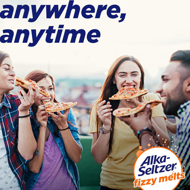 Alka Seltzer Fizzy Melts Dissolve on Tongue No Water Needed On-The Go Dietary Supplement Antacid Tablets for Relief of Occasional Heartburn and Acid Indigestion Orange Flavor 64 Count