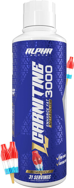 Alpha Supps L Carnitine Liquid 3000  Stimulant Free Fat Burner Supplement for Men and Women  Pre Workout Energy Boost & Muscle Recovery Zero Sugar Fat and Carbs 31 Servings Blue Gummy