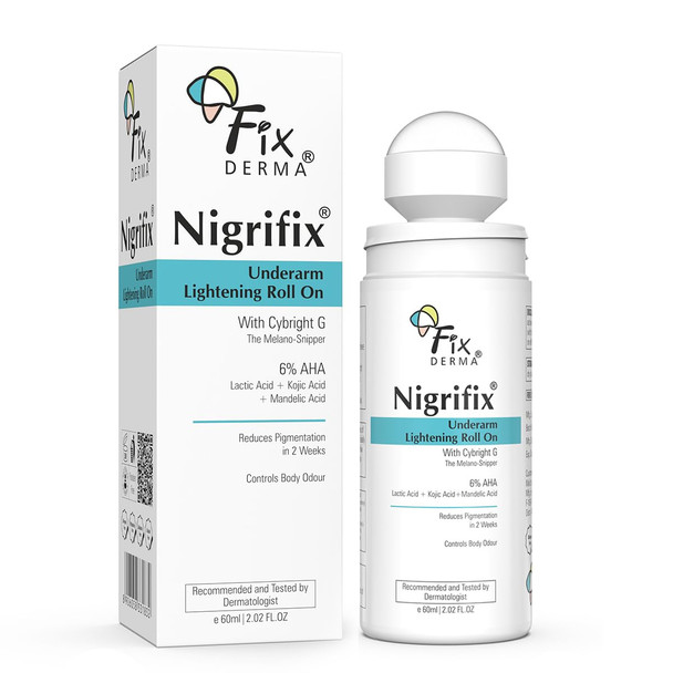 Fixderma Nigrifix  AHA, Lactic Acid & 1% Mandelic Acid & Kojic Acid | Brightens Skin & Exfoliates Underarm | AHA Deodorant | for All Skin Type, Men & Women - 60ml