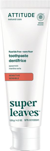 BIO SPECTRA ATTITUDE Fluoride Free Sensitive Toothpaste Spearmint Flavor EWG Verified Vegan & Cruelty Free Sugar Free