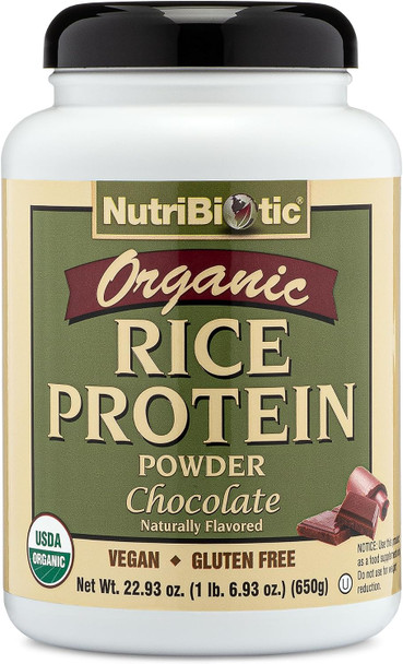 NutriBiotic Certified Organic Rice Protein Chocolate, 22.9 Oz | Low Carbohydrate Vegan Protein Powder | Raw, Certified Kosher & Keto Friendly | Made Without Chemicals, GMOs & Gluten | Easy to Digest