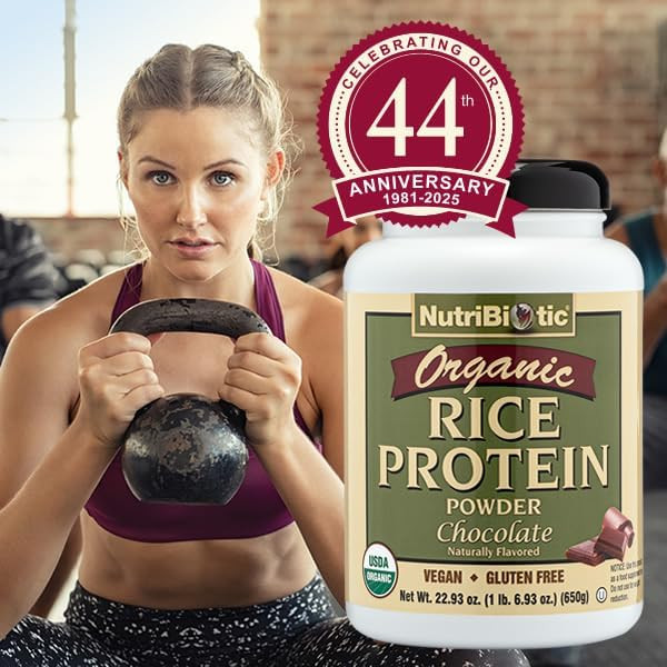 NutriBiotic Certified Organic Rice Protein Chocolate, 22.9 Oz | Low Carbohydrate Vegan Protein Powder | Raw, Certified Kosher & Keto Friendly | Made Without Chemicals, GMOs & Gluten | Easy to Digest