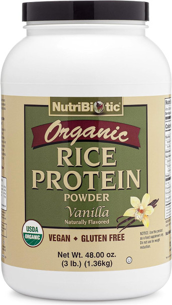 NutriBiotic Certified Organic Rice Protein, 3 Pound | Low Carbohydrate Vegan Protein Powder | Raw, Certified Kosher & Keto Friendly | Made Without Chemicals, GMOs & Gluten | Easy to Digest