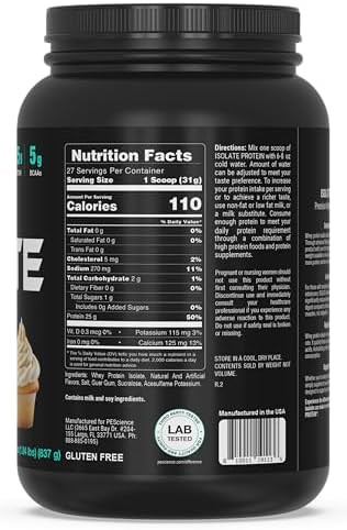 PEScience Isolate Whey Protein Powder, Vanilla Cupcake | 100% Whey Protein Isolate, Low Carb, Fast Absorbing Post Workout Shake, For Men and Women