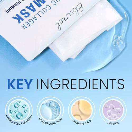 Ebanel 10 Pack Collagen Face Mask with Hyaluronic Acid Vitamin C Peptide  Instant Brightening Hydrating Face Masks Skincare Korean Sheet Mask Skin Firming Lifting Anti Aging Facial Masks