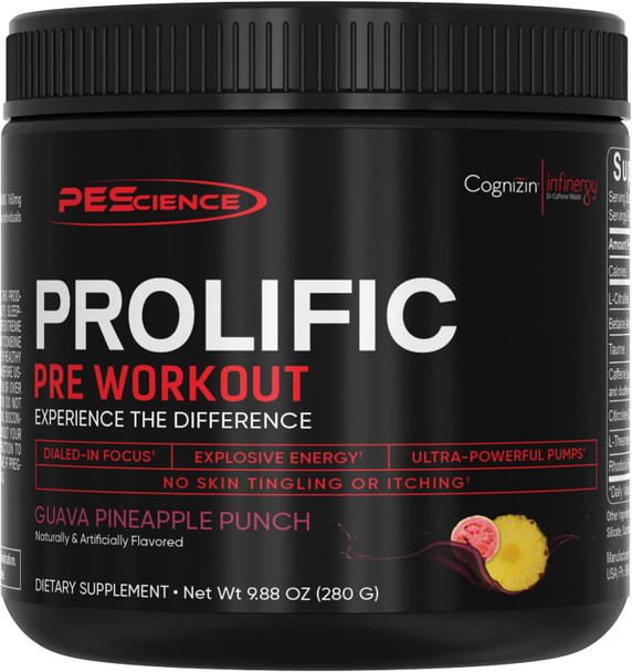 PEScience Prolific Pre-Workout Powder, 40 Scoops | L-Citrulline Nitric Oxide Booster, Energy Powder & Nootropic for Focus, Without Beta Alanine
