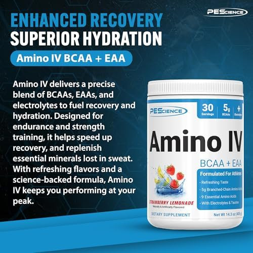 PEScience Amino IV BCAA & EAA Powder, 30 Servings | Essential Amino Acids, Taurine, Electrolytes for Hydration and Muscle Recovery, Sugar Free for Men & Women, Post Workout