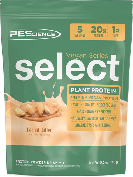 PEScience Select Vegan Protein Powder, Peanut Butter Delight, 5 Servings | Plant Based Protein Powder, Pea and Brown Rice Blend, Dairy Free, Lactose Free, Gluten Free