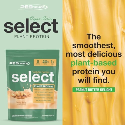 PEScience Select Vegan Protein Powder, Peanut Butter Delight, 5 Servings | Plant Based Protein Powder, Pea and Brown Rice Blend, Dairy Free, Lactose Free, Gluten Free