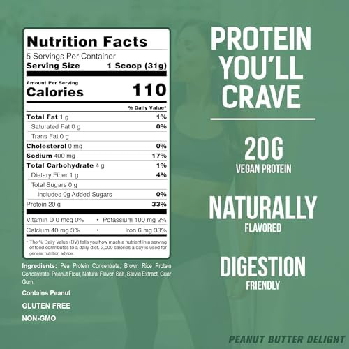PEScience Select Vegan Protein Powder, Peanut Butter Delight, 5 Servings | Plant Based Protein Powder, Pea and Brown Rice Blend, Dairy Free, Lactose Free, Gluten Free