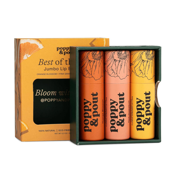 Poppy & Pout Jumbo Lip Balm Gift Set   All Natural Lip Balms and  Moisturizers  Hydrates with Beeswax Vitamin E  Organic Coconut Oil  Cruelty Free  Recyclable Cardboard Tube