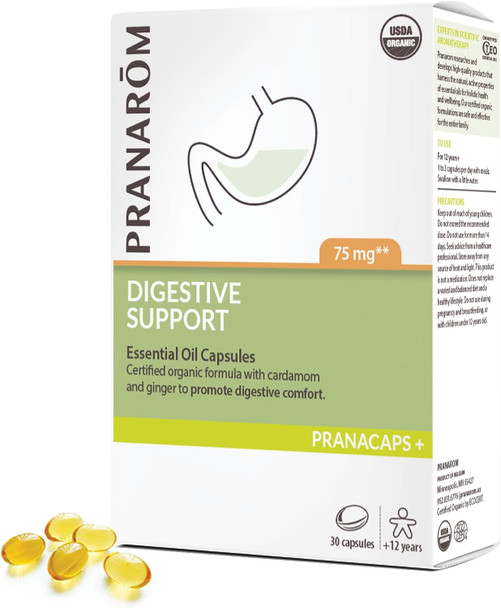 Pranarom Pranacaps 30 ct | Oregano and lemon essential oil capsules, pre-dosed and easy to swallow, for respiratory tract health. Certified organic.