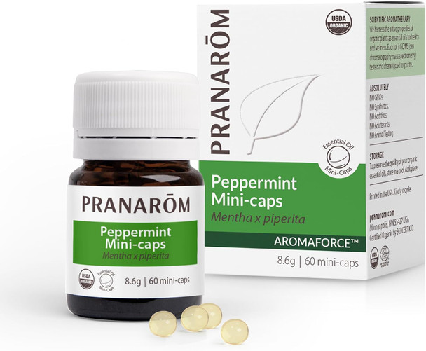 Pranarom Aromaforce Mini-Caps 60 ct | Pre-dosed lavender oil capsules diluted in sunflower oil. Supports restful sleep and easy digestion. Certified organic.