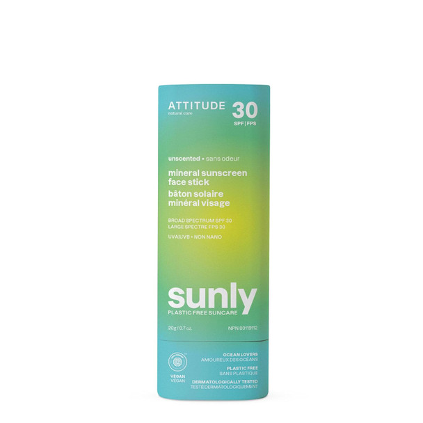 BIO SPECTRA ATTITUDE Mineral Sunscreen Stick with Zinc Oxide SPF 30 EWG Verified Plastic Free Broad Spectrum UVA/UVB Protection