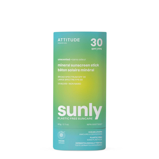 BIO SPECTRA ATTITUDE Mineral Sunscreen Stick with Zinc Oxide SPF 30 EWG Verified Plastic Free Broad Spectrum UVA/UVB Protection