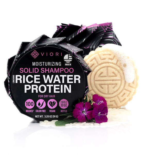 Viori Clarifying Shampoo Bar for Oily Hair - Rice Water | Oil-control formula for oily, flat hair; citrus-grapefruit scent; handcrafted with Longsheng rice water; paraben-free, vegan - 3.2 Ounce