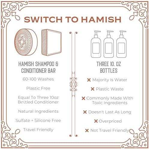 Viori Hamish & Co. Conditioner Bar - Conditioner for Men - Handcrafted with Scottish Islay and Whiskey Infused - Made from Natural Ingredients - Sulfate, Paraben, Cruelty, and Plastic-Free
