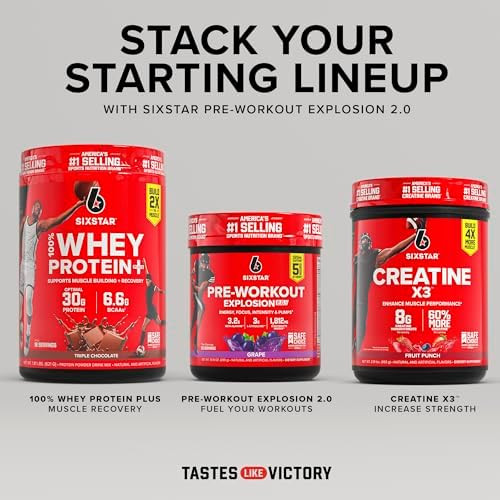 Six Star Pre-Workout Explosion for Men & Women, Grape, 30 Servings | Preworkout Energy Powder Supplement - Workout Drink Mix with L-Tyrosine & Beta Alanine - Sports Nutrition Products