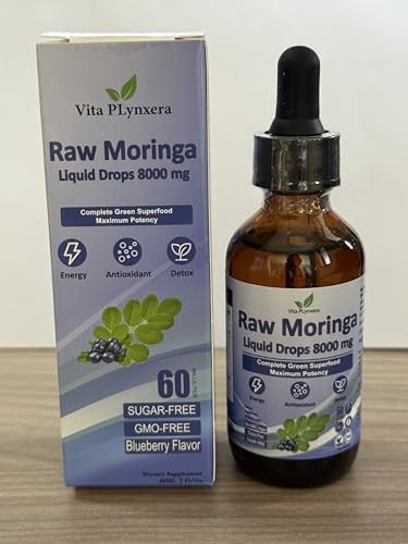 Vita PLynxera Raw Moringa Liquid Drops 800mg Organic Moringa Oleifera Leaf Extract w. Supergreens Blend of Wheatgrass Barley Grass for Antioxidant Energy & Immune High Potency Than Capsules Powder